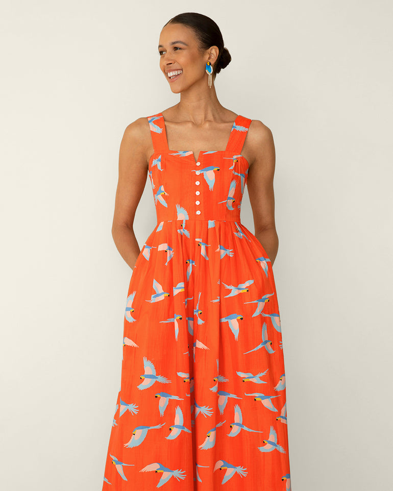Esme Midi Dress in Parrot Print