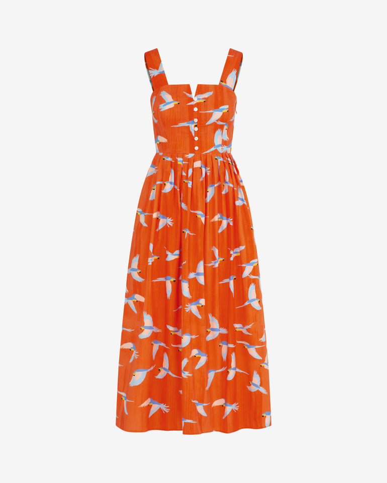 Esme Midi Dress in Parrot Print