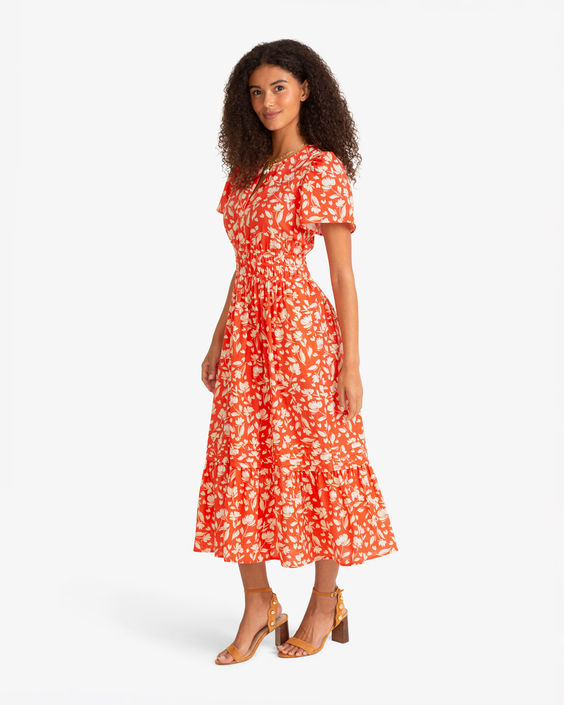 Hollie Midi Dress in Floral Poppy | Color - Red / XL