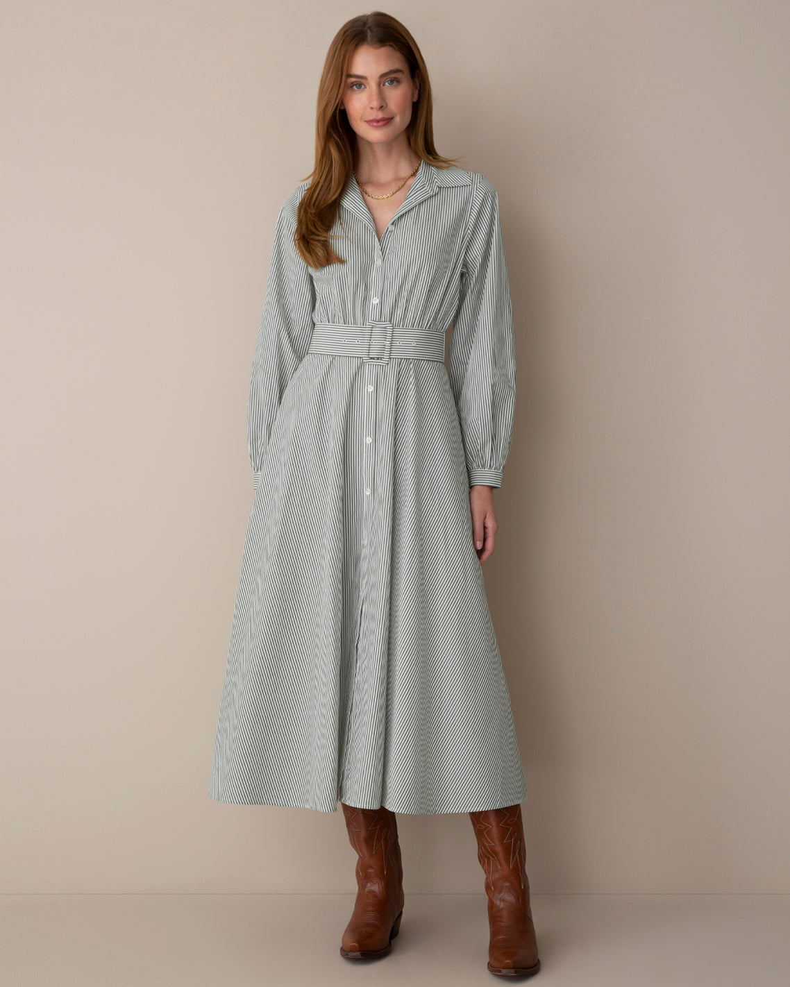 Eliza Striped Shirting Midi Dress