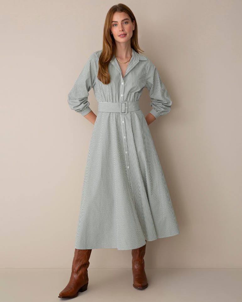 Eliza Striped Shirting Midi Dress