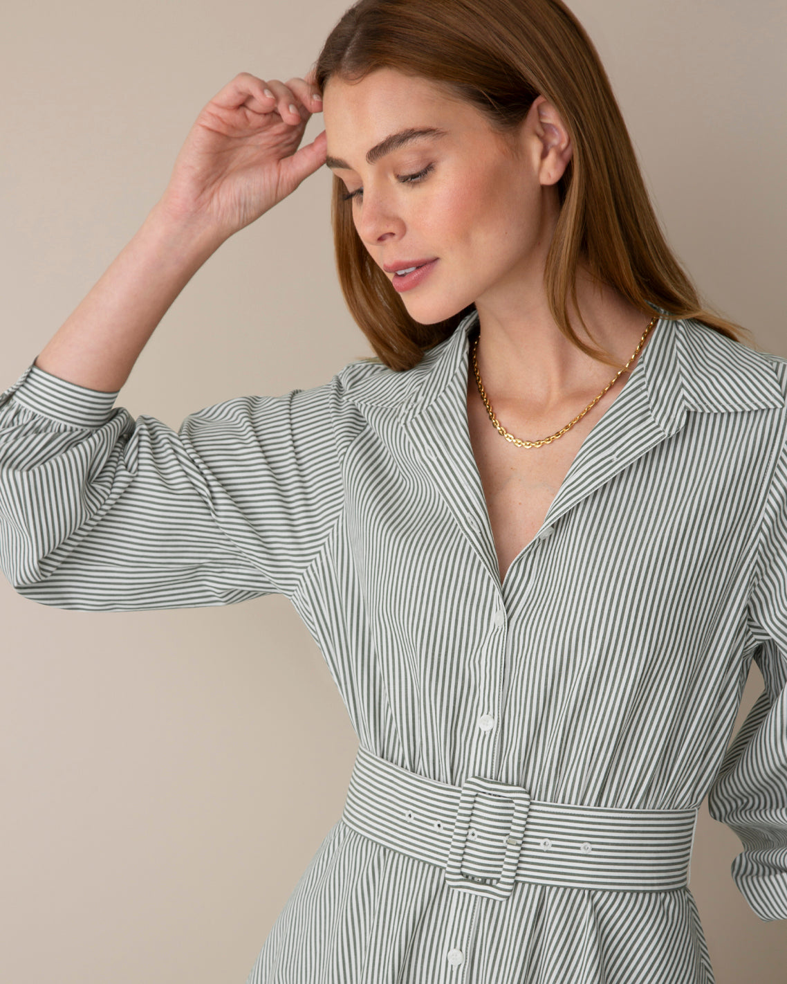 Eliza Striped Shirting Midi Dress