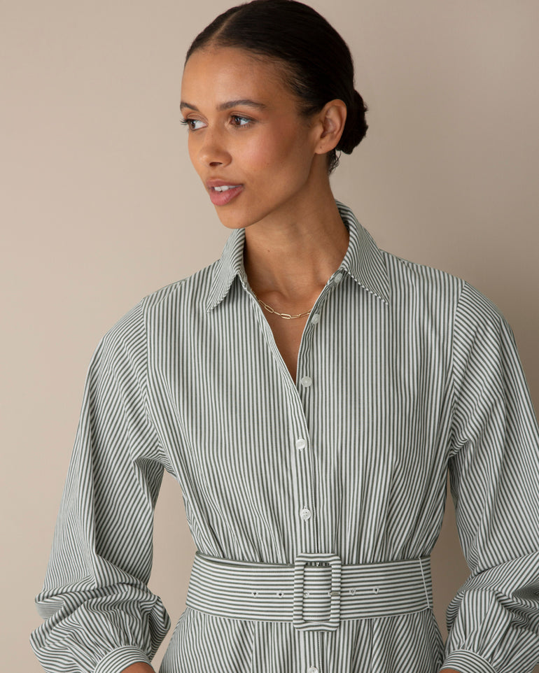 Eliza Striped Shirting Midi Dress