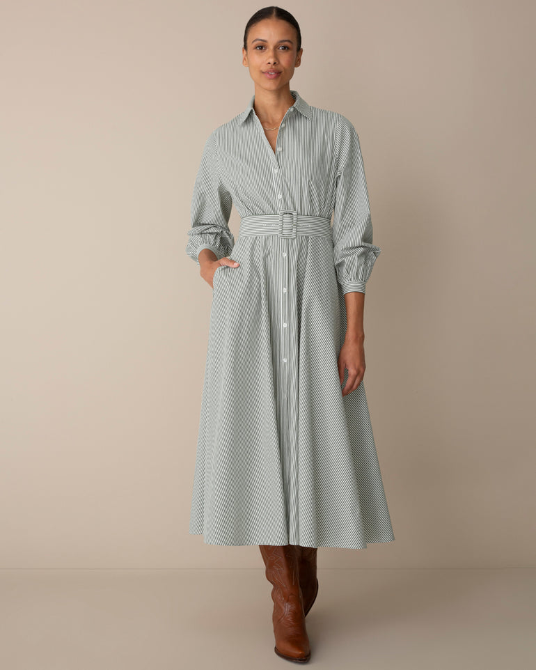 Eliza Striped Shirting Midi Dress