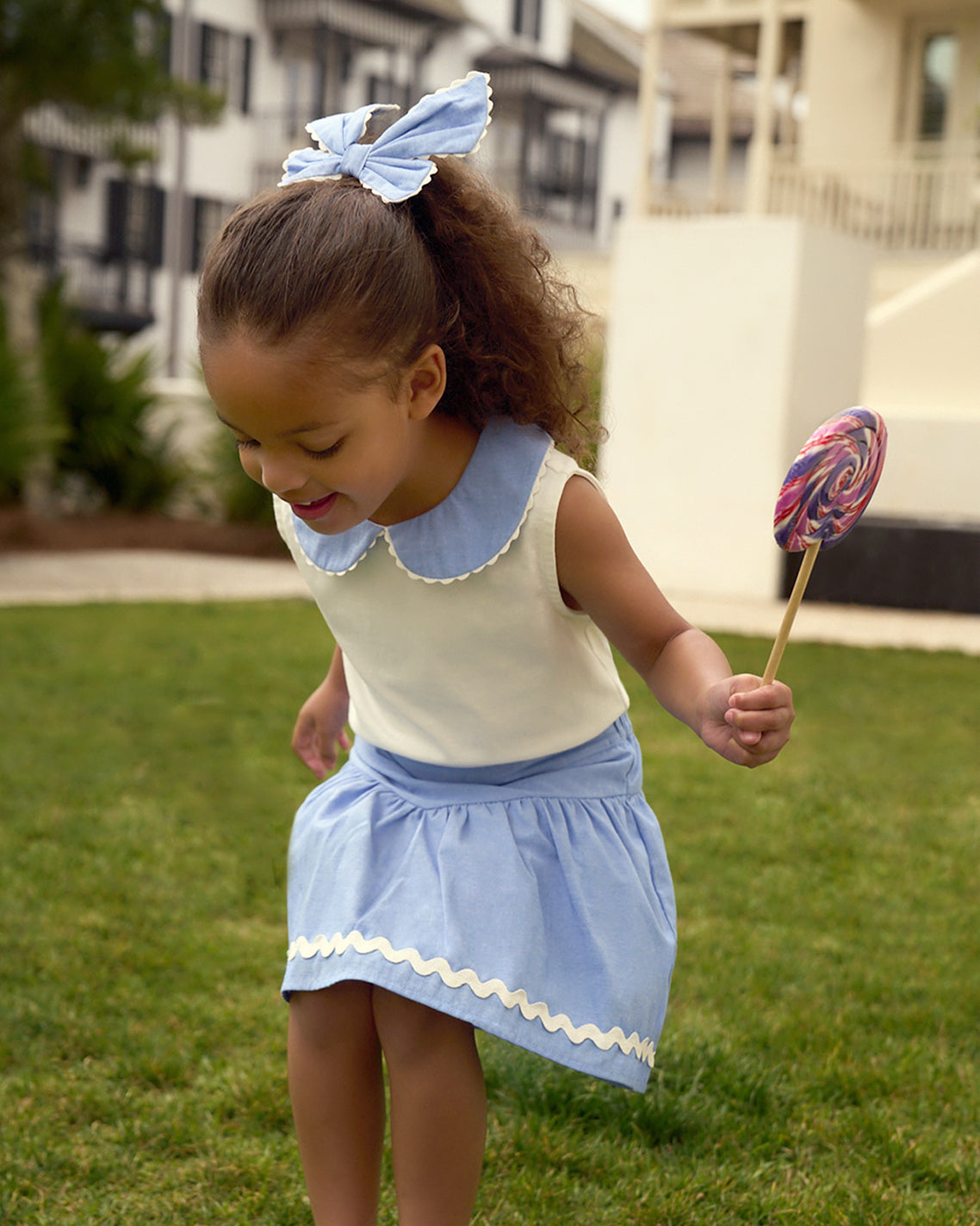 Skort Set with Bow in Blue and White