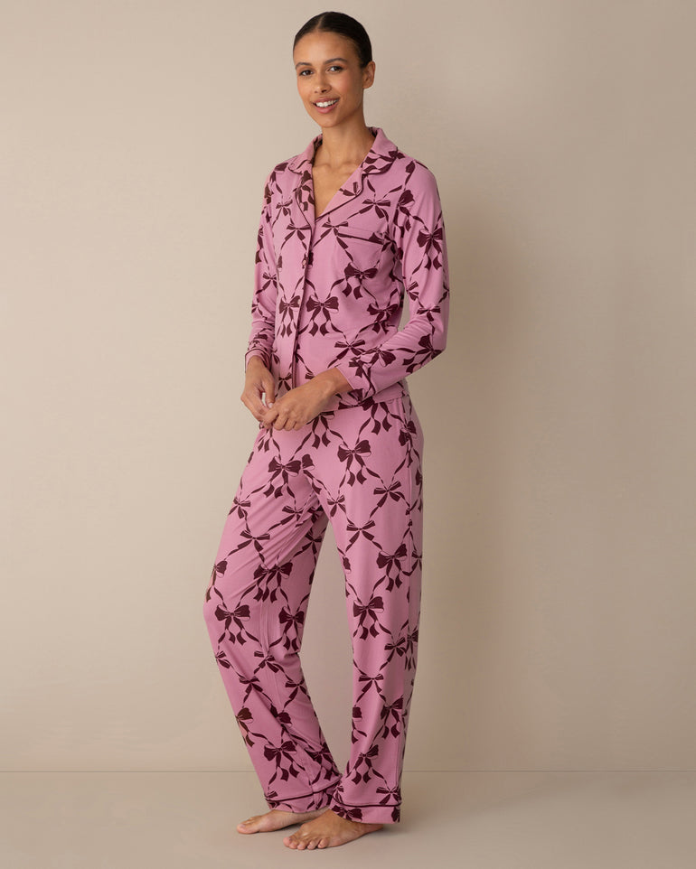 Linda Long–Sleeve Pajama Set in Trellis Bow
