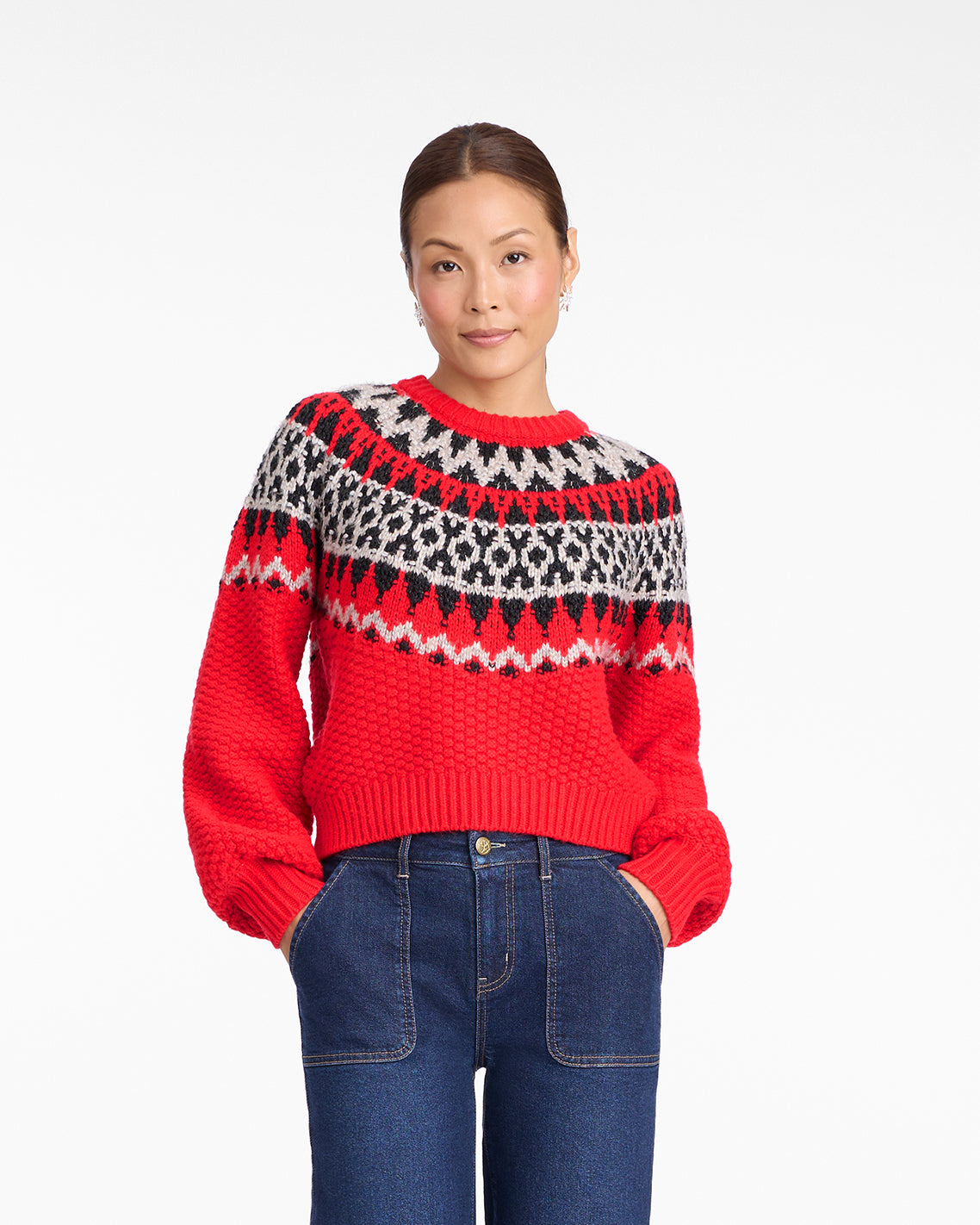 Fairisle Sweater in Lipstick Red Multi