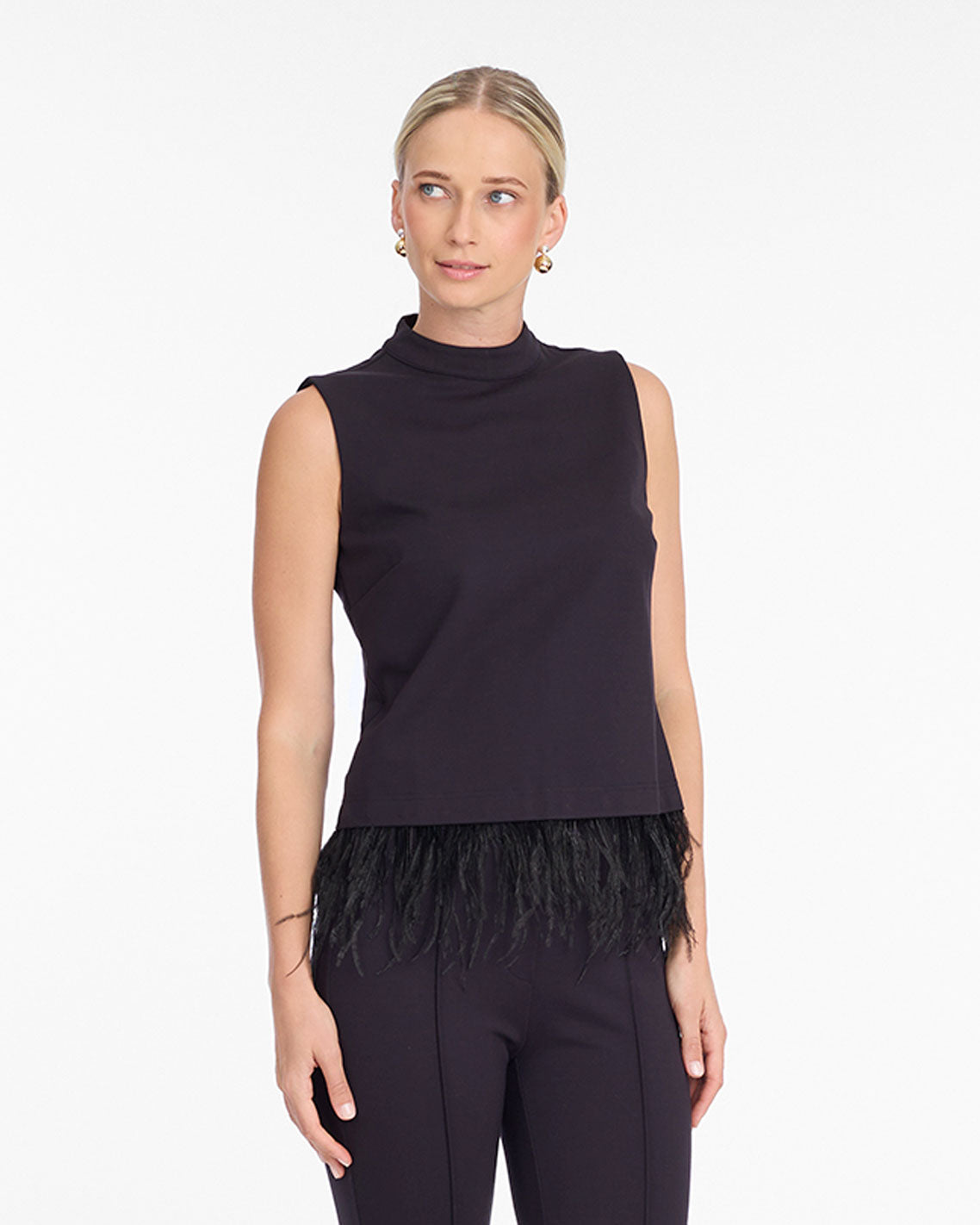 Sleeveless Top with Feather Trim