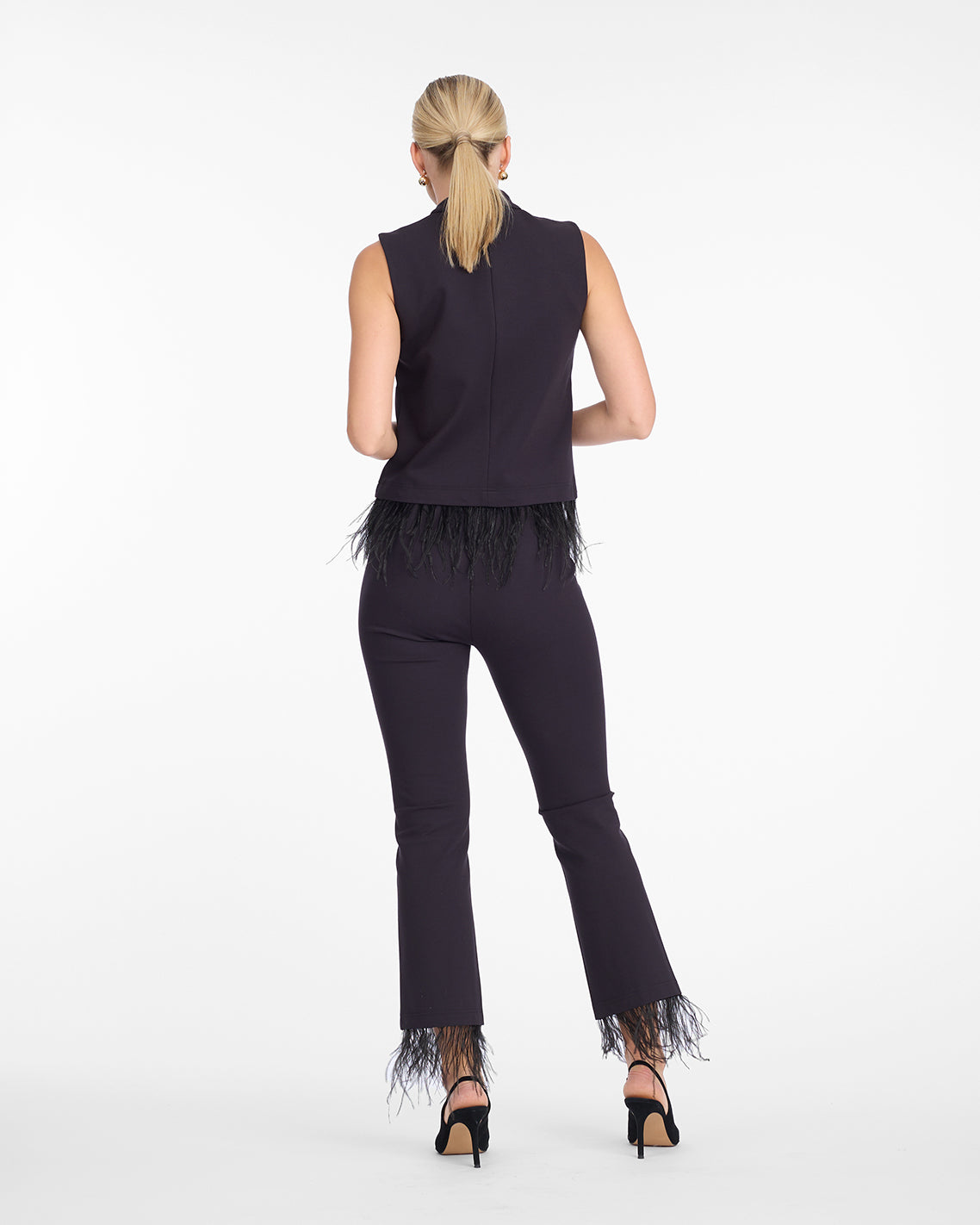 Sleeveless Top with Feather Trim