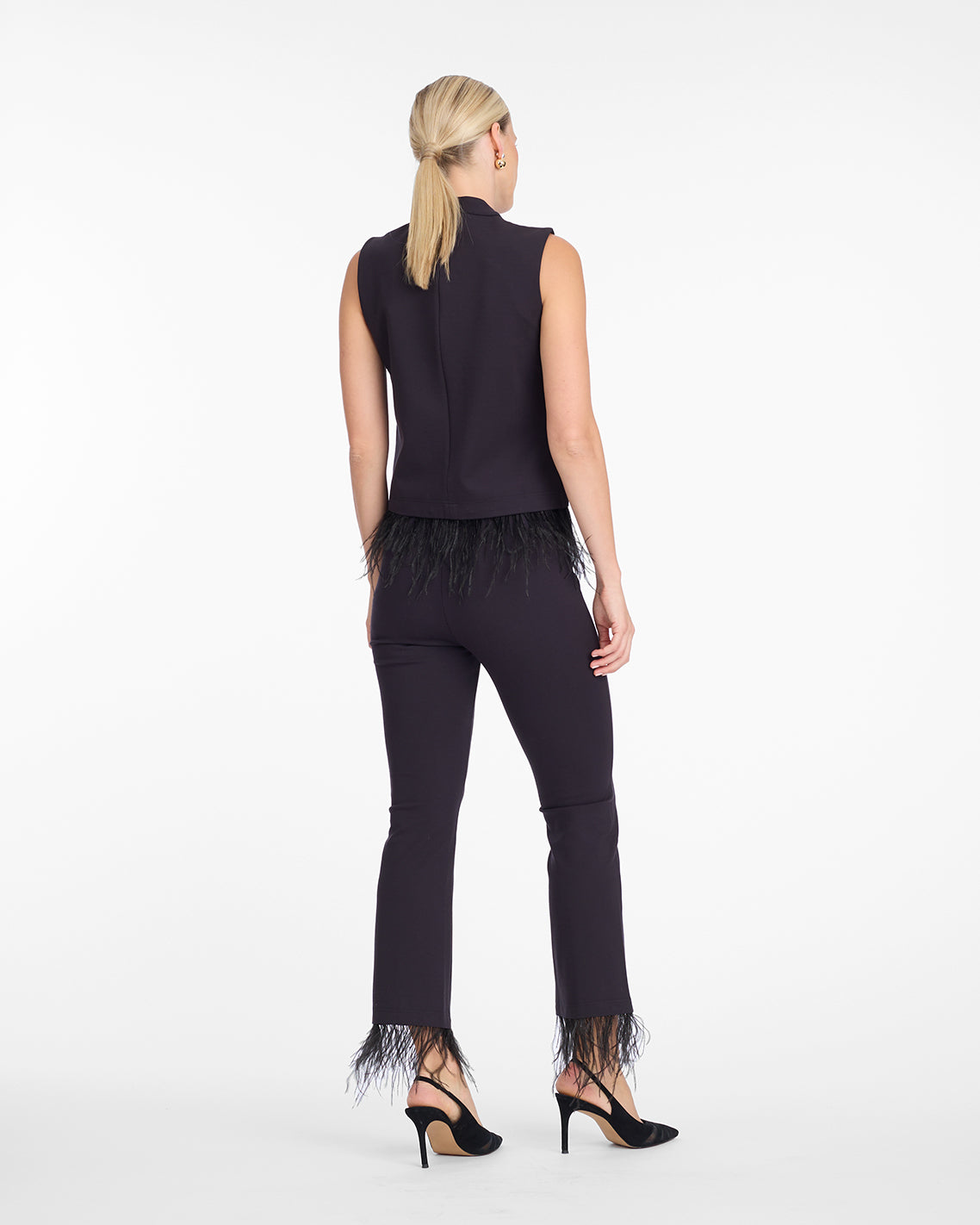 Sleeveless Top with Feather Trim