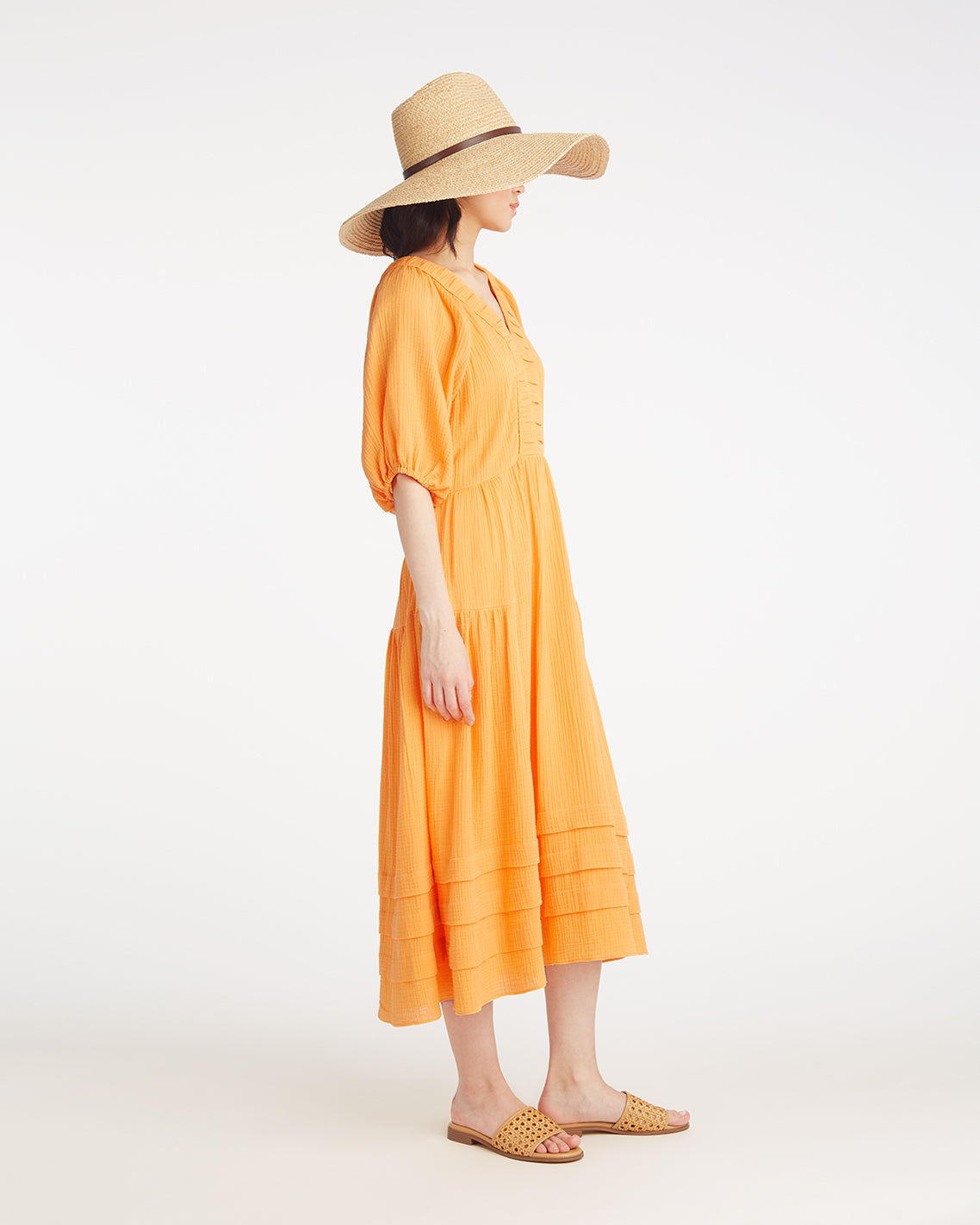 crinkle cotton midi dress Chloe V-Neck Midi Dress in Crinkle Cotton | Color - Orange / S