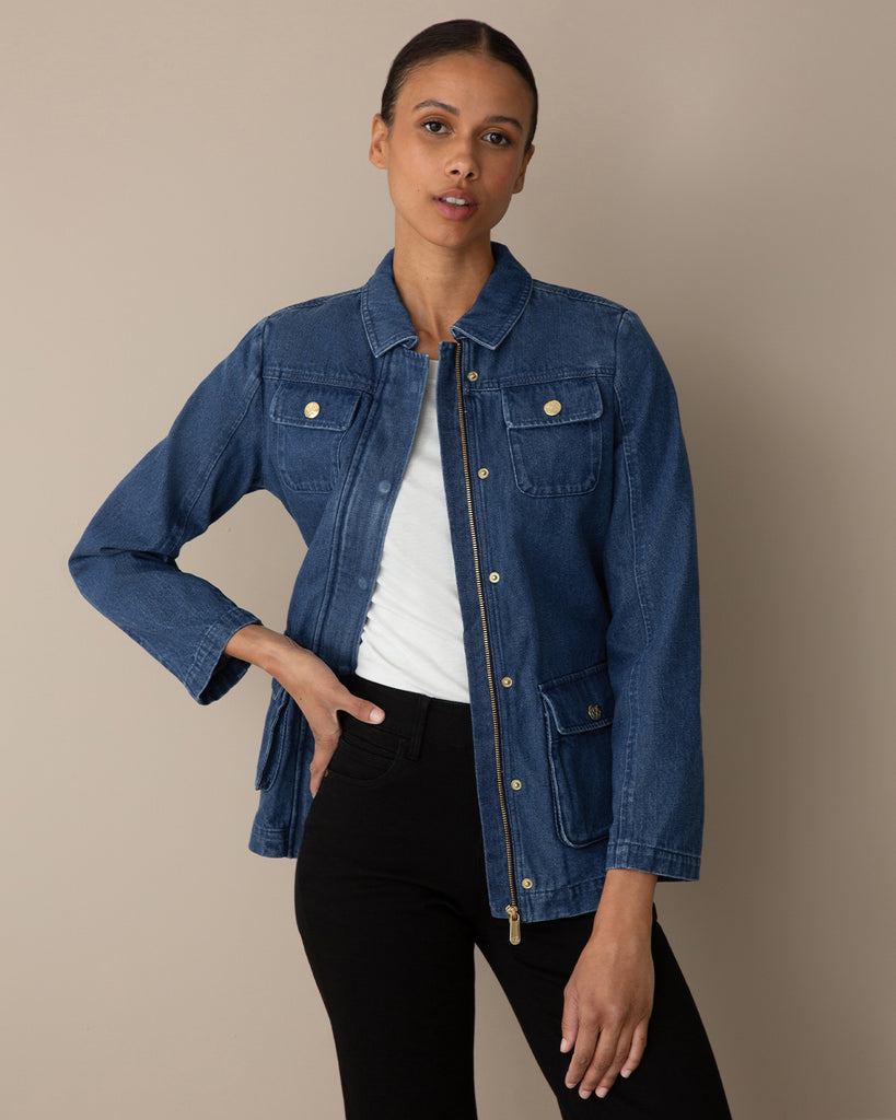 Field Jacket in Dark Wash Denim – Draper James