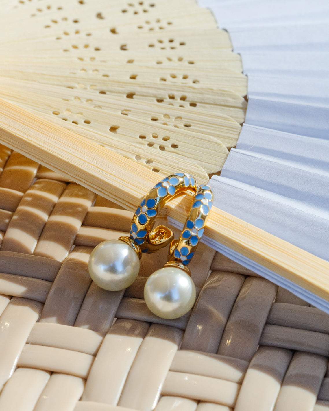 Enamel Pearl Hoop Earrings