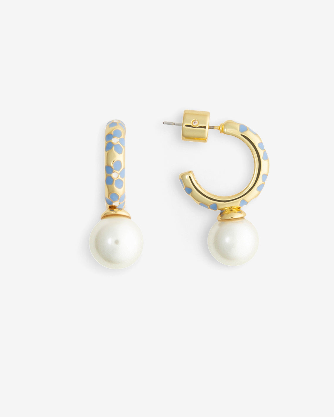 Enamel Pearl Hoop Earrings