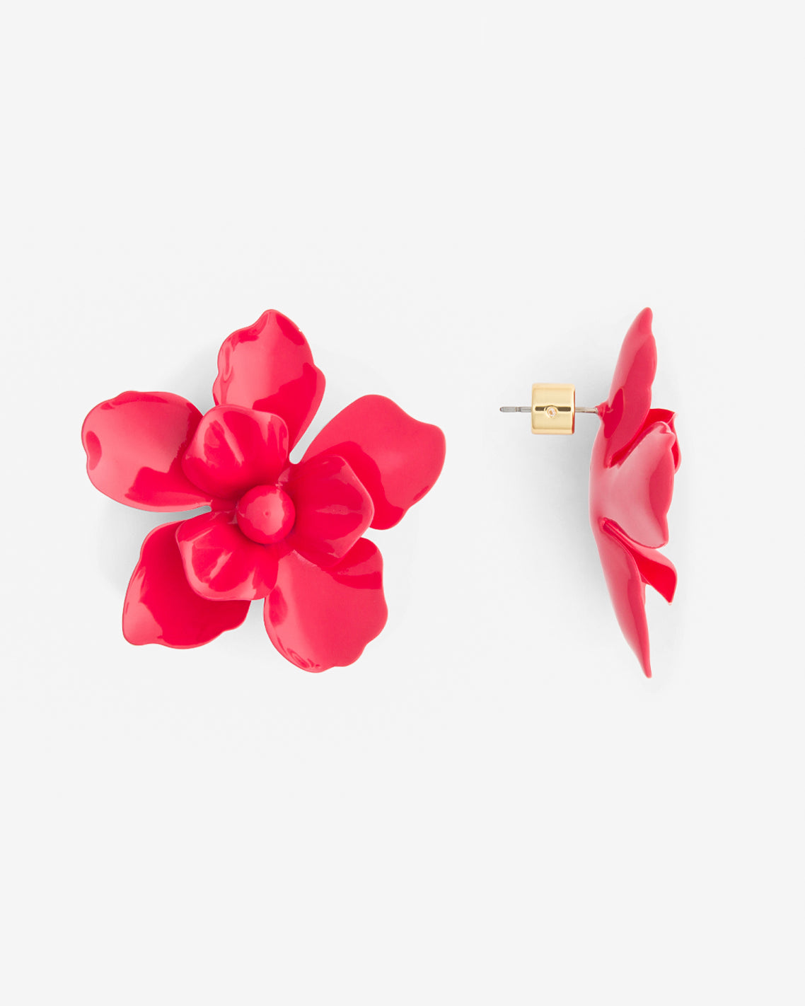 Pink Enamel Coated Flower Statement Earrings