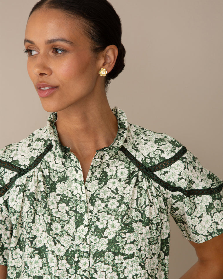 Top in Dark Green Foral