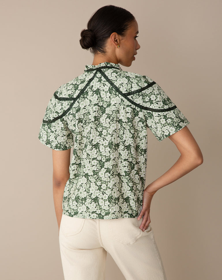 Top in Dark Green Foral