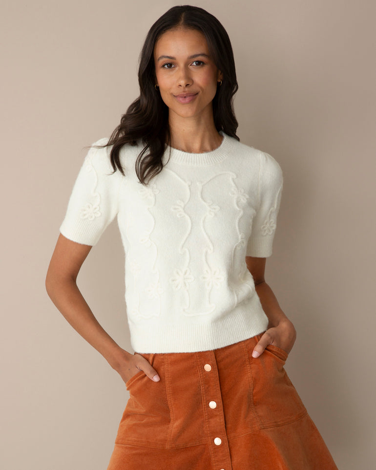 Short-Sleeve Sweater in Ivory
