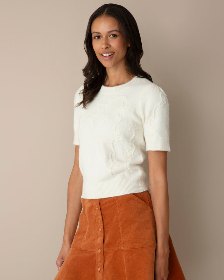 Short-Sleeve Sweater in Ivory