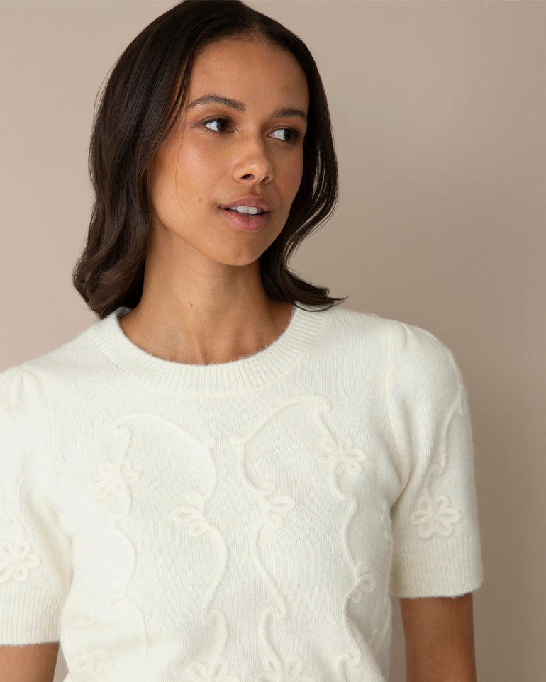 Short-Sleeve Sweater in Ivory