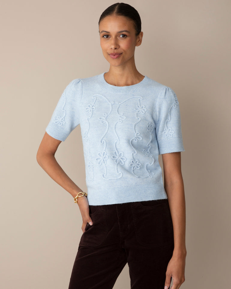 Short-Sleeve Sweater in Light Blue