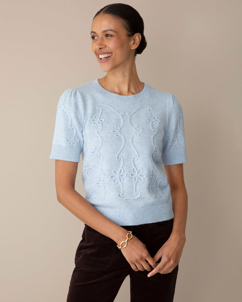 Short-Sleeve Sweater in Light Blue