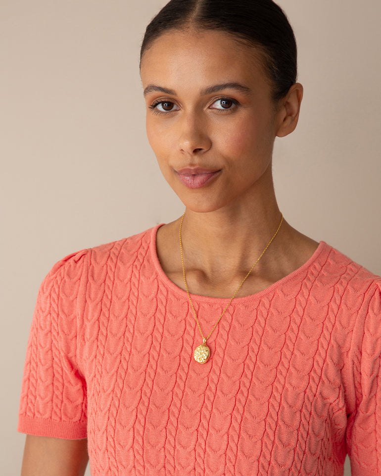 Short-Sleeve Sweater in Coral