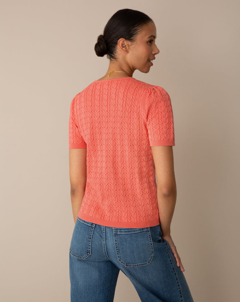 Short-Sleeve Sweater in Coral