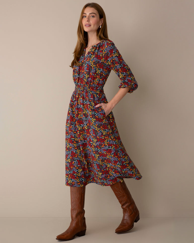 Ramsey Midi Dress in Dark Floral