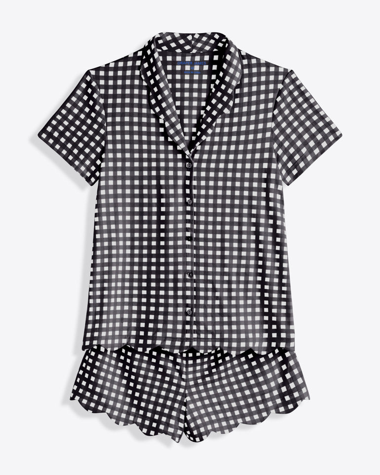 Scallop Sara Pajama Set in Navy Gingham