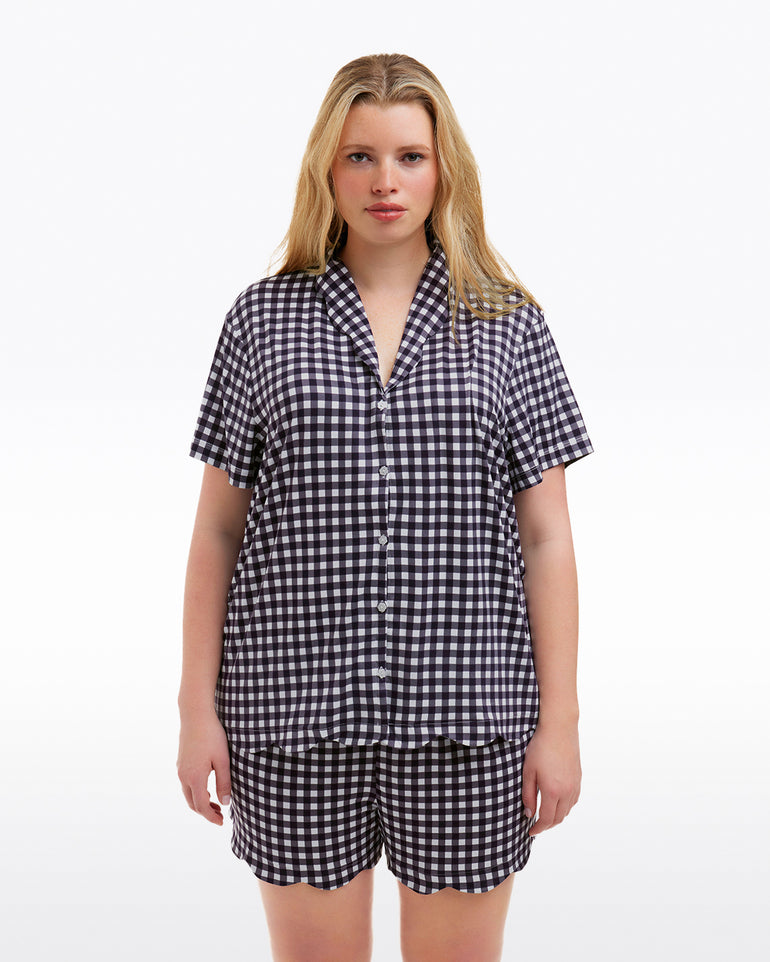 Scallop Sara Pajama Set in Navy Gingham