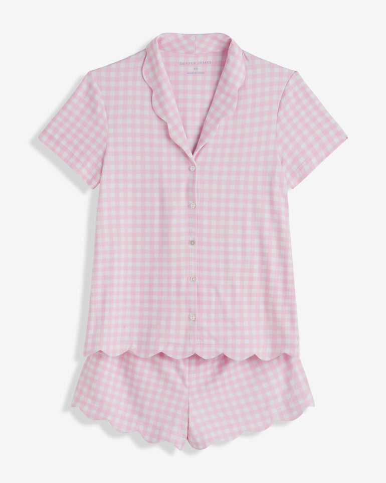 Scallop Sara Pajama Set in Pink Gingham