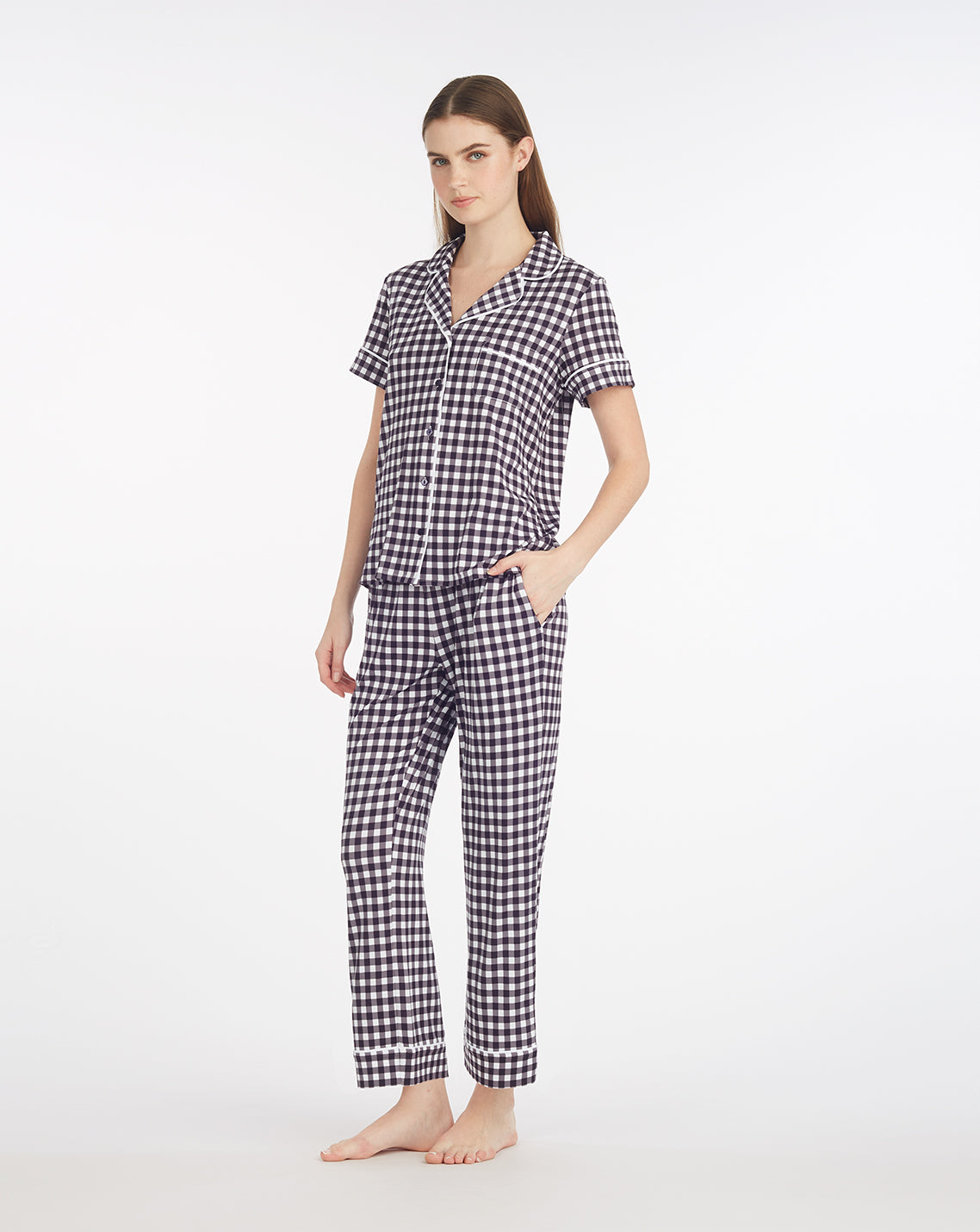 Linda Pajama Set in Navy Gingham