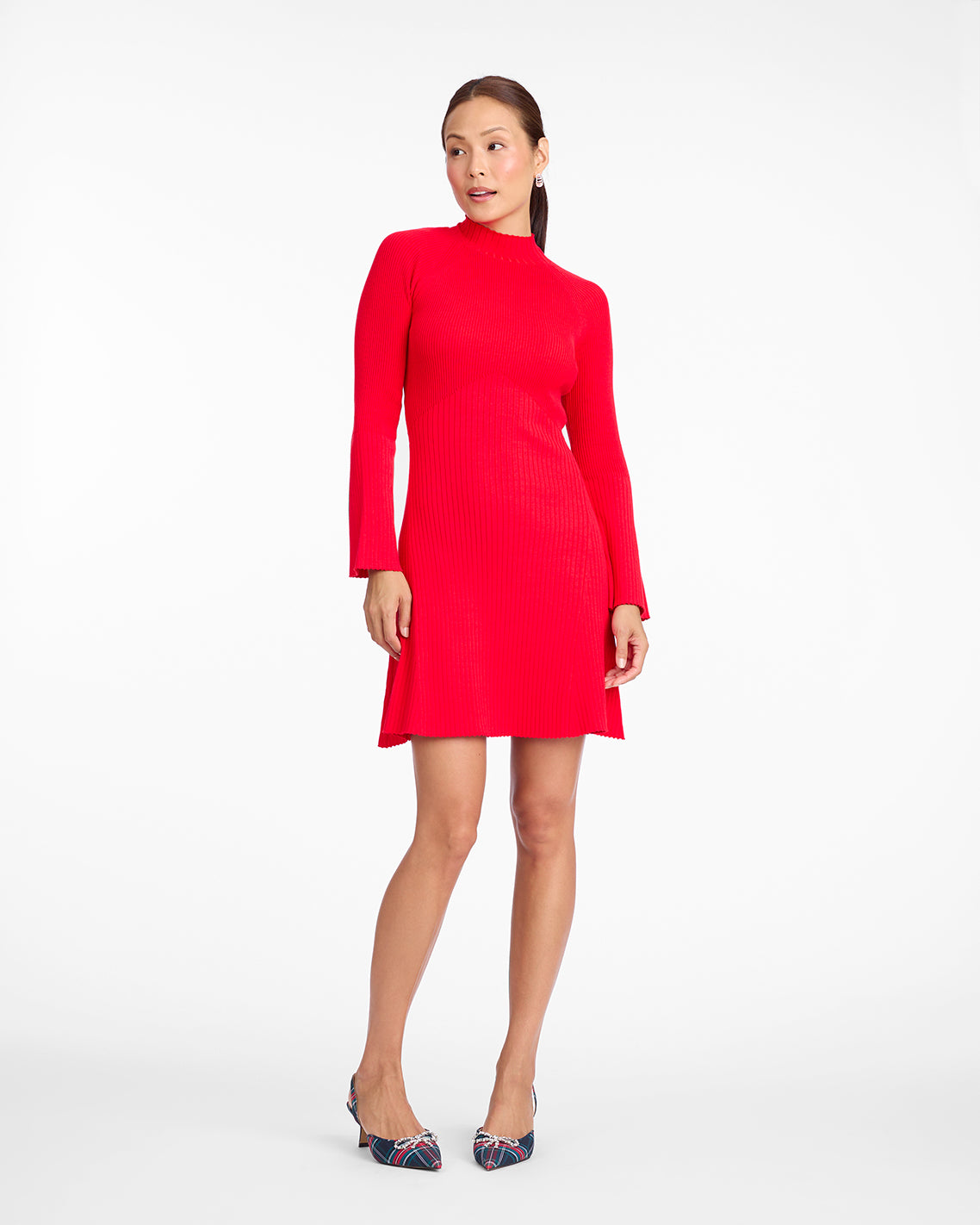 Lennox Mockneck Ribbed Knit Dress in Red | Color - Red / M