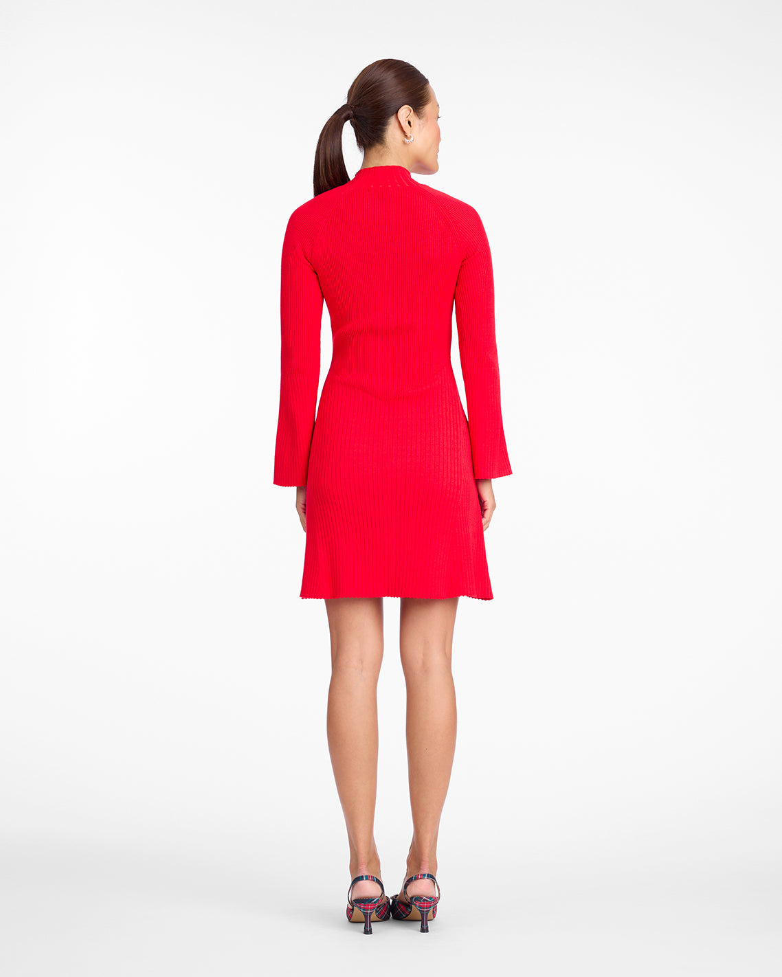 Lennox Mockneck Ribbed Knit Dress in Red