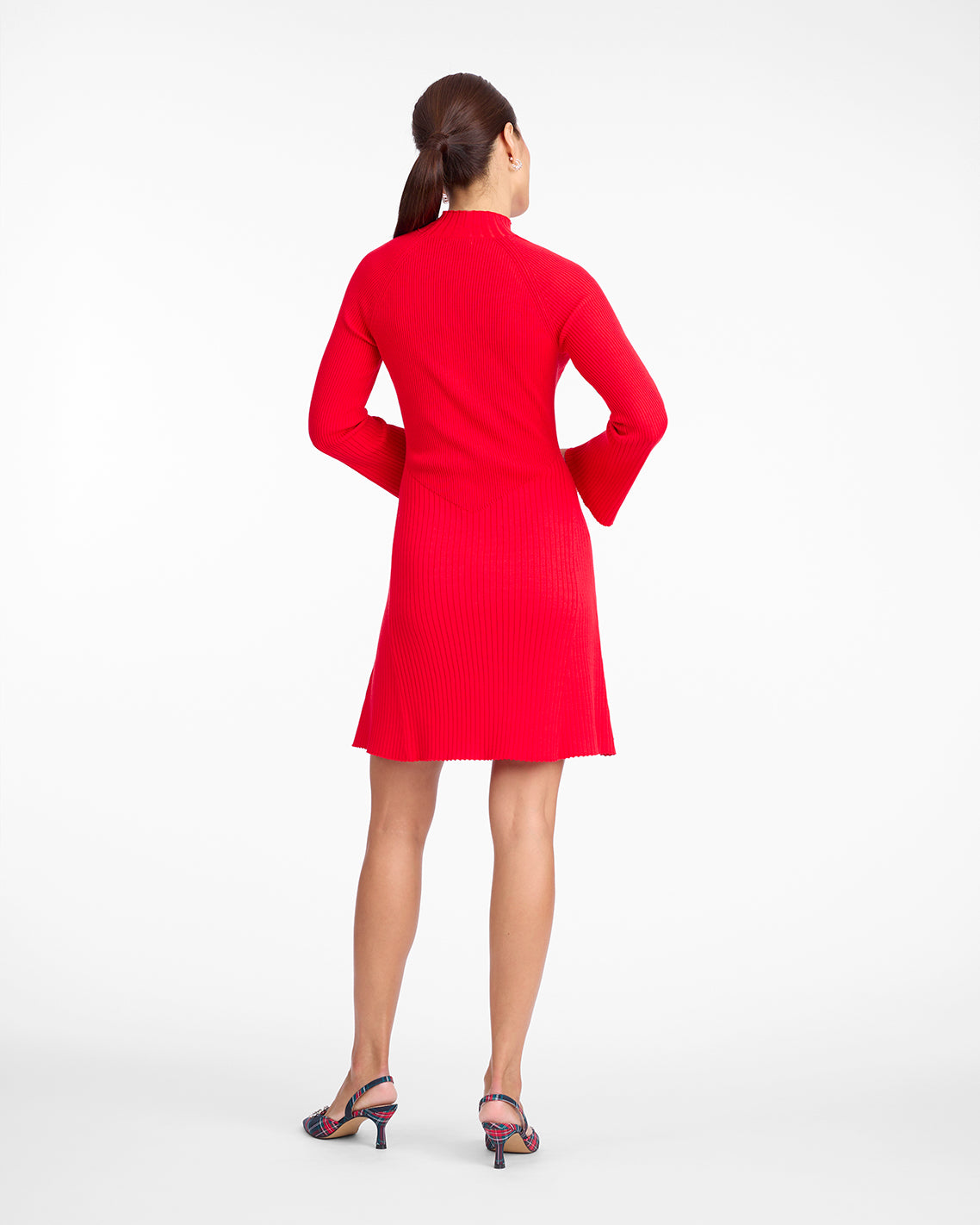 Lennox Mockneck Ribbed Knit Dress in Red