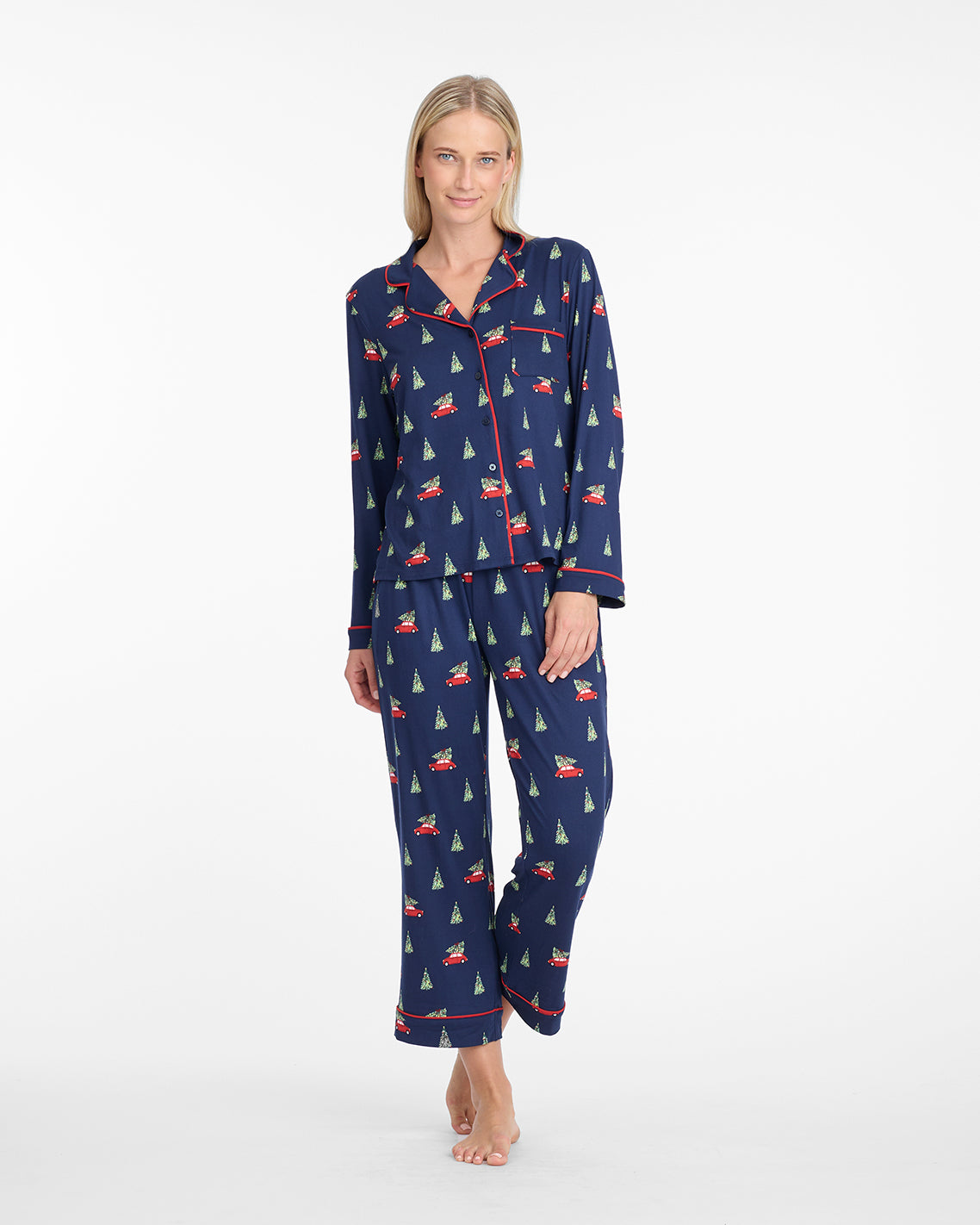 Linda Long-Sleeve Pajama Set in Holiday Trees