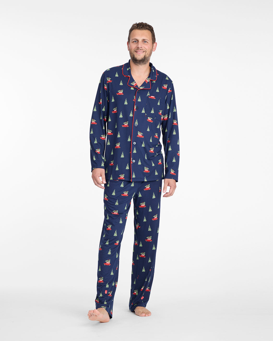 Men's Long-Sleeve Pajama Set in Holiday Trees