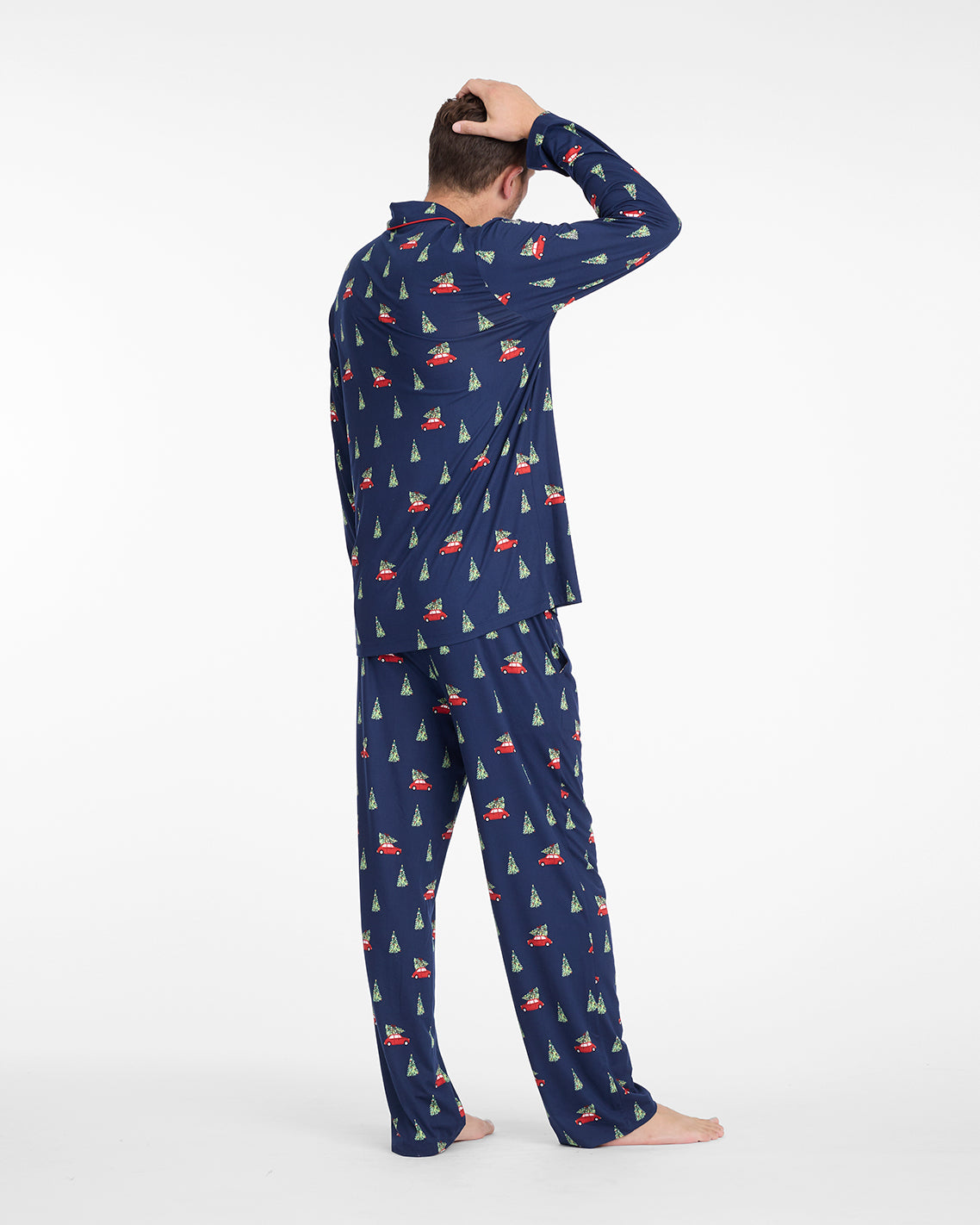 Men's Long-Sleeve Pajama Set in Holiday Trees