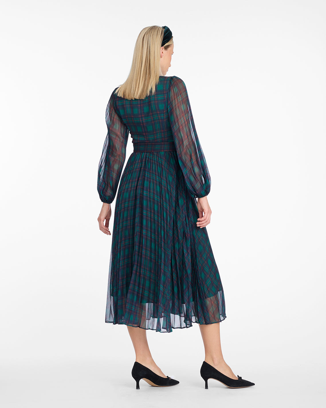 Maybelle Belted Midi Dress in Evergreen Tartan