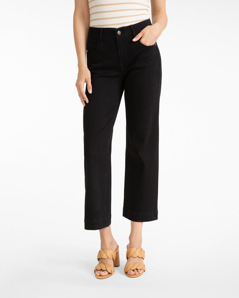 5-Pocket Wide Leg Crop in Black Denim