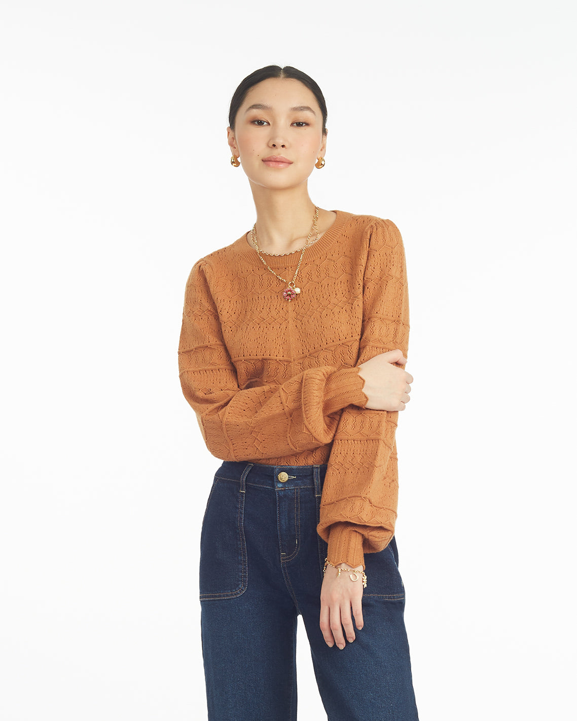 Long-Sleeve Pointelle Sweater