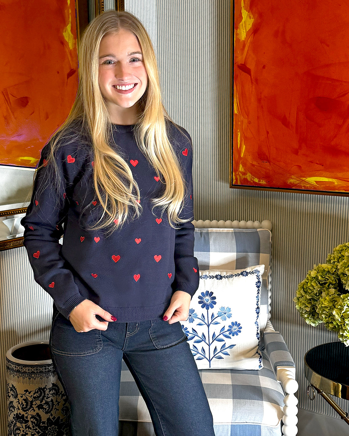 Ditsy Heart Crewneck Sweater