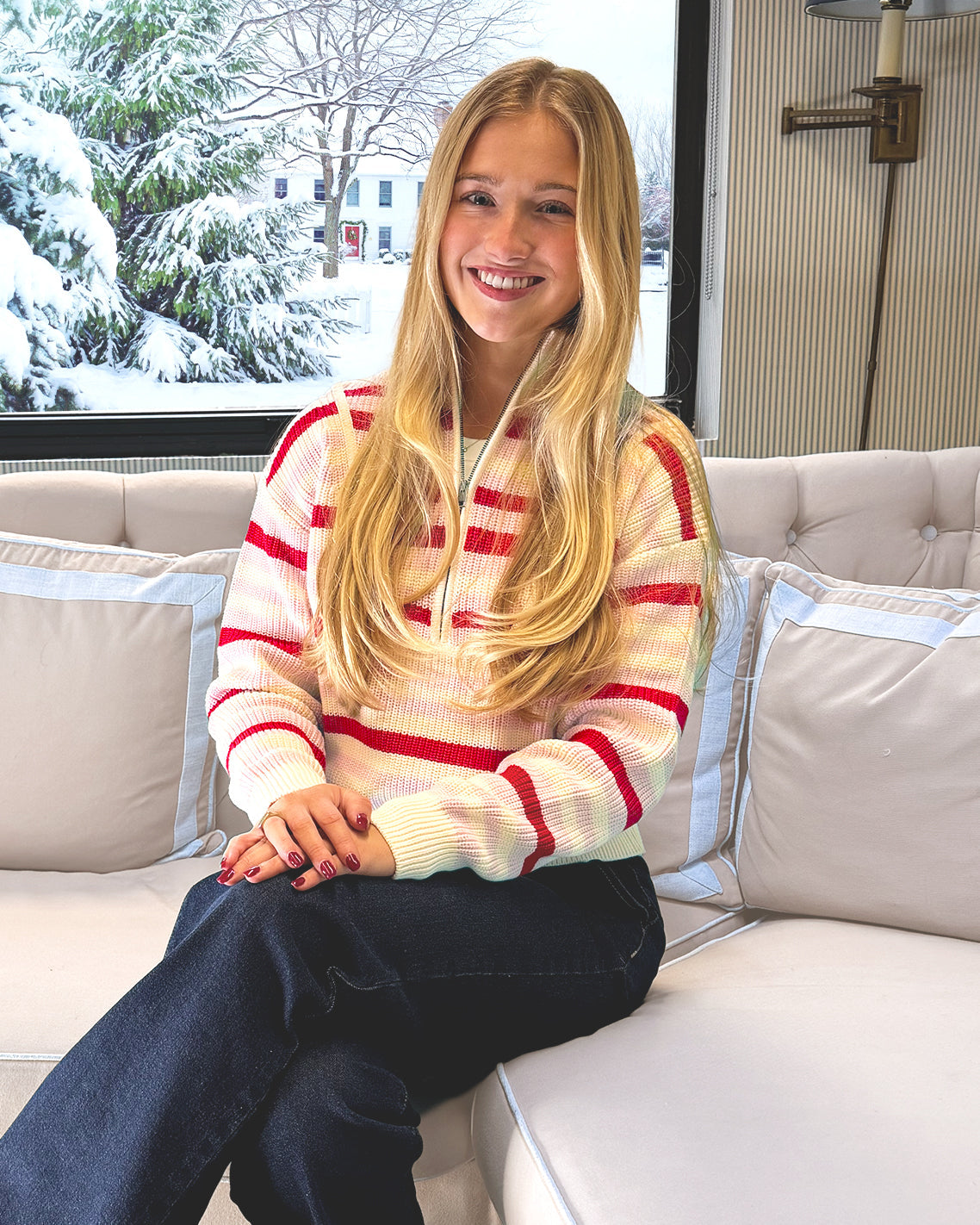 Quarter Zip Sweater in Mixed Stripe