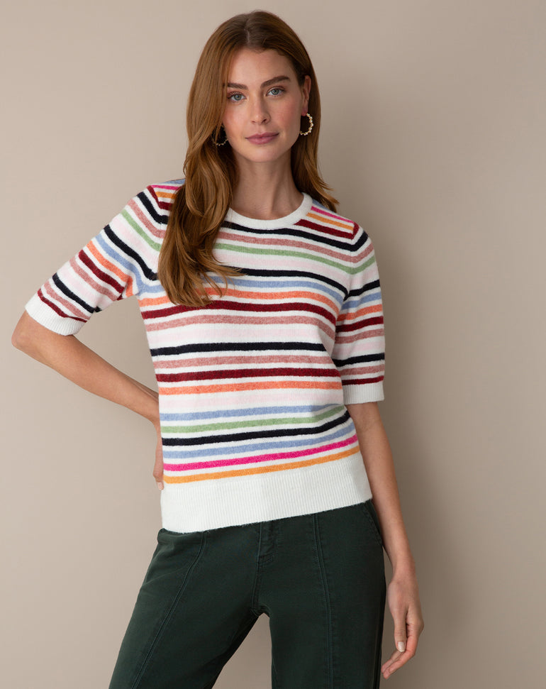 Short-Sleeve Sweater in Stripes