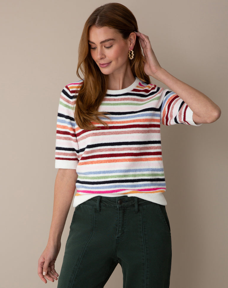 Short-Sleeve Sweater in Stripes