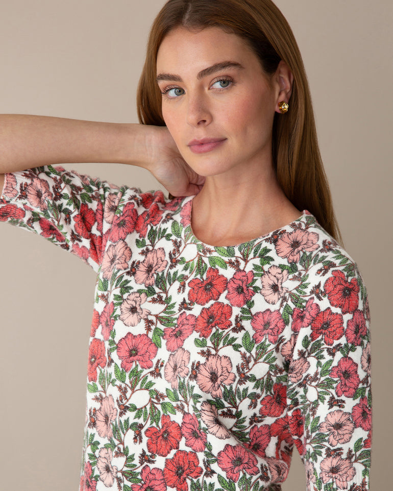 Short-Sleeve Sweater in Floral