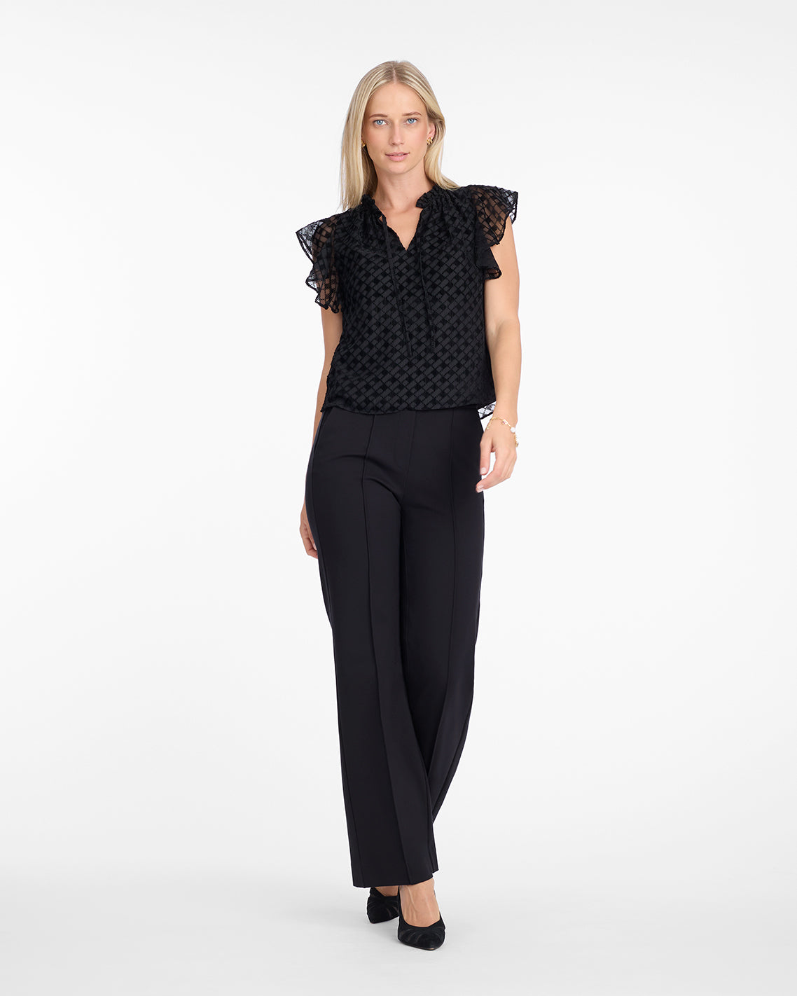 Ruffle Sleeve Top in Velvet Burnout