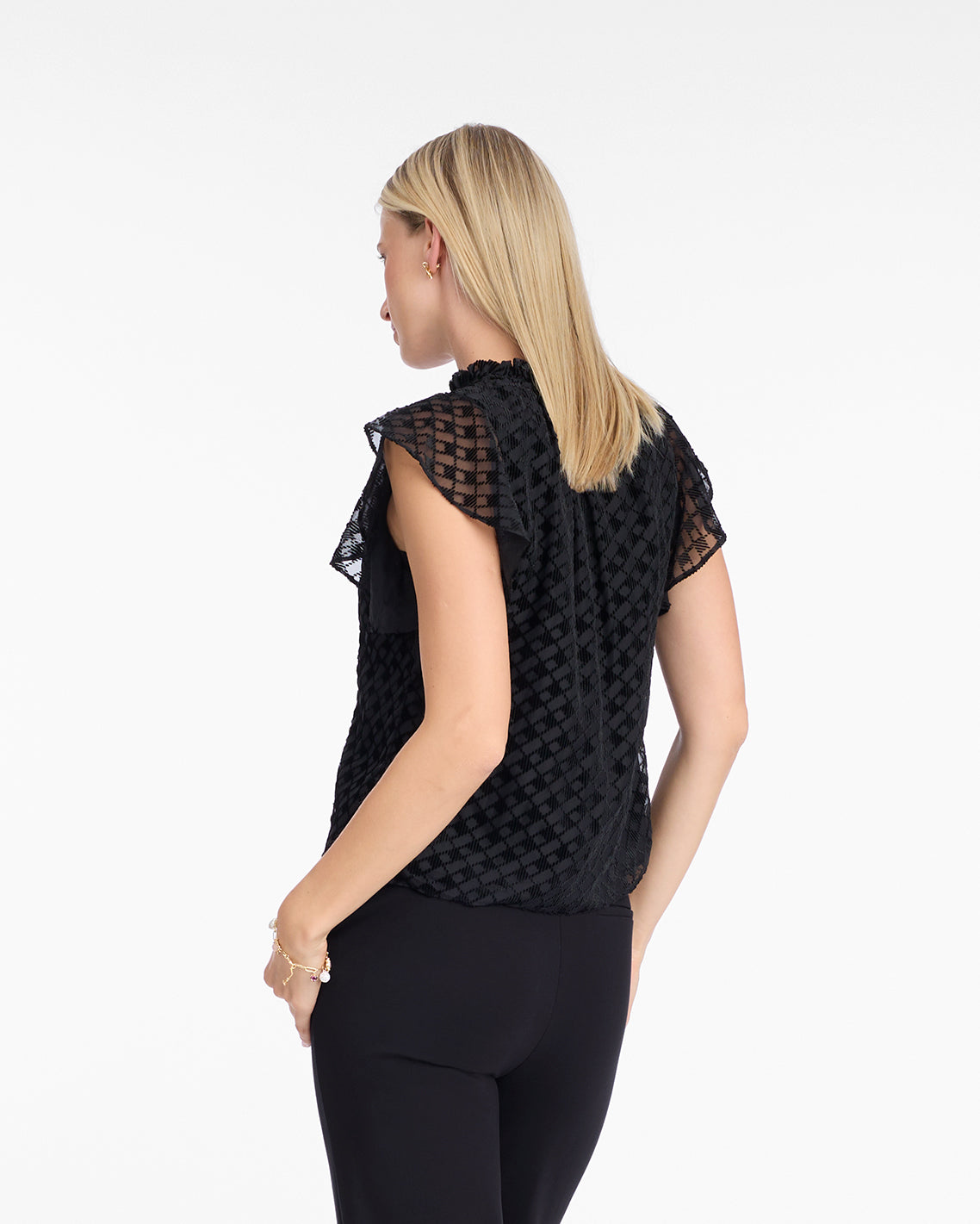 Ruffle Sleeve Top in Velvet Burnout