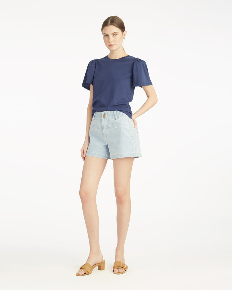 Short Sleeve Easy Knit Top in Navy